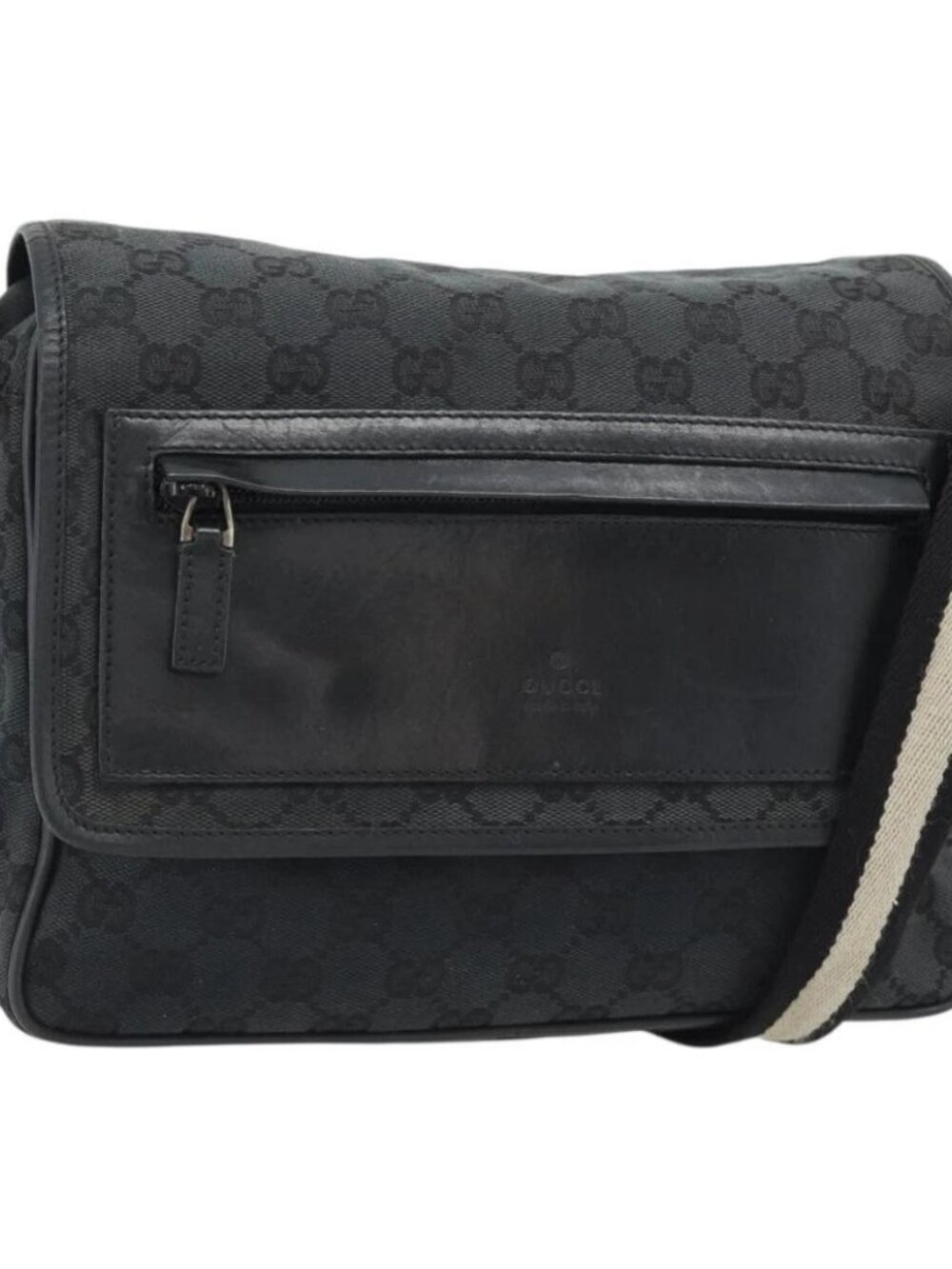 GUCCI GG Canvas Shoulder Bag Black Silver 019 0375 Auth 178842